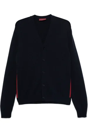 Gucci Strik, Herre, Blå, XL, Cashmere, Midnatsblå cashmere cardigan med web-stribe kant