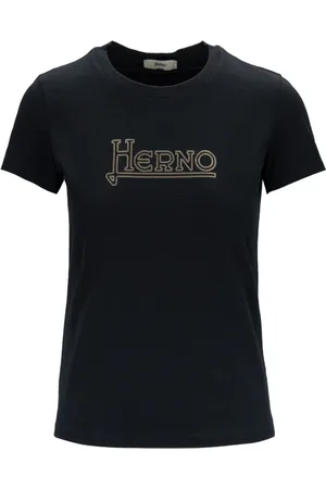 HERNO Top, Dame, Sort, 2XS, Uld, Stilfuld T-shirt med Rhinestone Logo