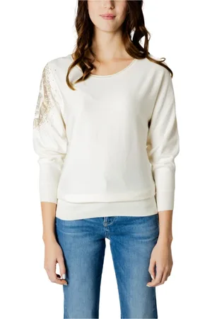 Guess Strik, Dame, Hvid, S, Uld, Leslie Logo Top med flagermusærmer