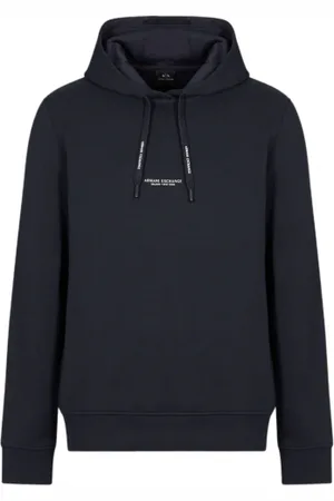 Armani Exchange Sweathshirts & Hoodies, Herre, Blå, XL, Bomuld, Blå Hoodie med Milano New York-print