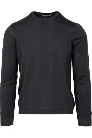 Gran Sasso Strik, Herre, Sort, 2XL, Uld, Italiensk uldsweater med ribstrikket rund hals
