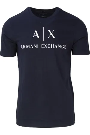 Armani Exchange Top, Herre, Blå, M, Bomuld, Trykt rundhals T-shirt