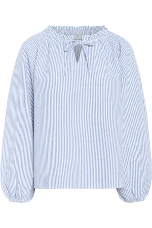Kaffe Bluser & Skjorter, Dame, Blå, L, Bomuld, Stribet bluse med pufærmer