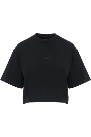 ANINE BING Top, Dame, Sort, XS, Bomuld, Kroptop med monogram, indfattet