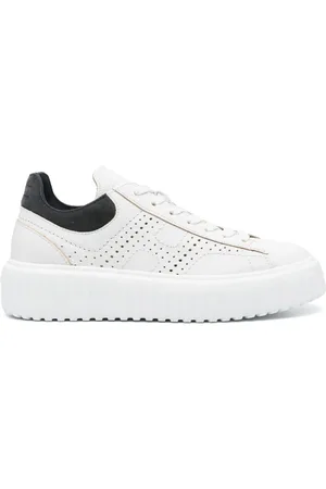 Hogan Sko, Herre, Hvid, 40 1/2 EU, Læder, Hvide lædersneakers med blå ruskind
