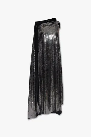 Balenciaga Kjole, Dame, Sort, S, Polyester, Metallic Effect Midi Kjole