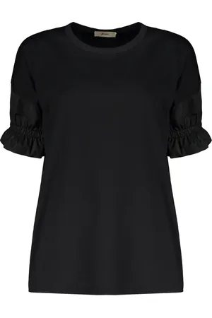 HERNO Top, Dame, Sort, XS, Bomuld, Bomulds T-shirt med rund hals og elastiske manchetter