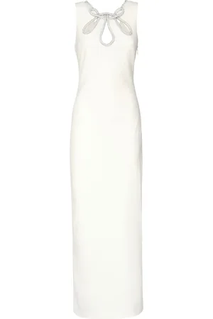 Guess Kjole, Dame, Hvid, L, Polyester, Ankelkort kjole med udskæring i halsen og rhinestones