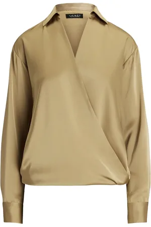 Ralph Lauren Bluser & Skjorter, Dame, Gul, L, Satin, Jaylah Langærmet Bluse