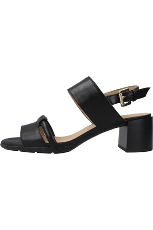 Geox Sko, Dame, Sort, 36 EU, Læder, Elegante Sandaler med Mellemhøj Hæl