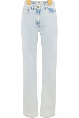 Elisabetta Franchi Jeans, Dame, Blå, W28, Denim, Denim Straight Leg Bukser Oversize Fit
