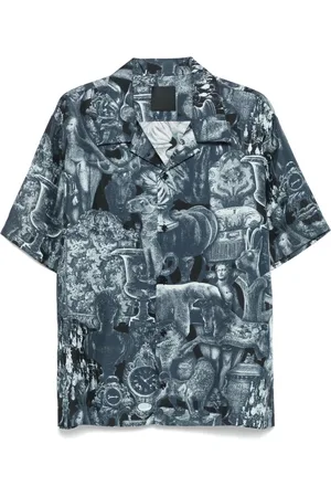 Givenchy Skjorte, Herre, Blå, XL, Satin, Blå Silke Hawaiian Skjorte med Krave