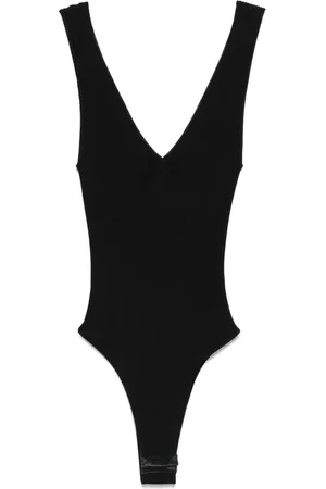 Golden Goose Top, Dame, Sort, XS, Nylon, V-Neck Bodysuit med Dobbelt Stjerne