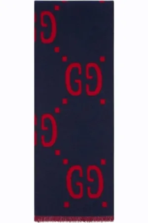 Gucci Tilbehør, Herre, Blå, ONE SIZE, Uld, GG Jacquard Uld Silketørklæde
