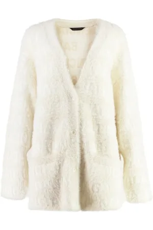Balenciaga Strik, Dame, , S, Uld, Ivory Sweater med Logo Motif