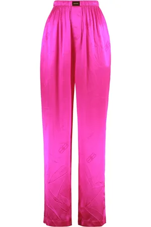 Balenciaga Bukser, Dame, Lyserød, 2XS, Silke Bukser med Krøllet Effekt
