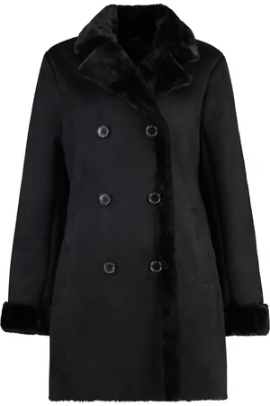 Ralph Lauren Frakke, Dame, Sort, XL, Polyester, Eco-Sheepskin Double-Breasted Coat