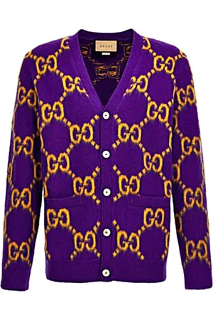Gucci Strik, Herre, Lilla, M, Uld, Stilfuld Strikket Cardigan