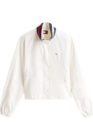Tommy Hilfiger Jakke, Dame, Hvid, M, Nylon, Nylon Casual Jakke med Tragt Krave