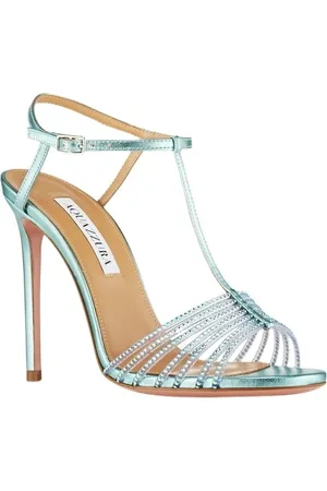Aquazzura Sko, Dame, Blå, 38 EU, Læder, Amore Mio Krystalsandaler 105 mm
