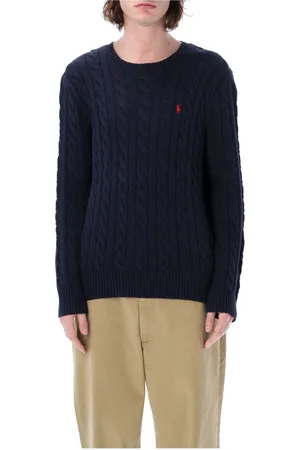 Ralph Lauren Strik, Herre, Blå, M, Bomuld, Cable Knit Sweater