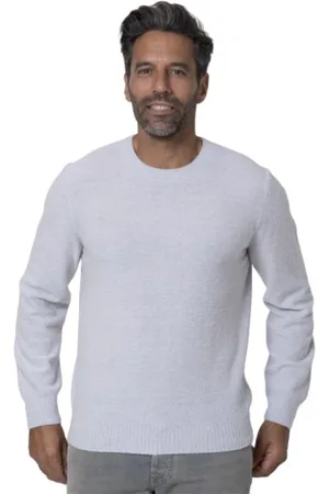 Gran Sasso Strik, Herre, Grå, 3XL, Uld, Lysegrå Bouclé Rundhalset Sweater