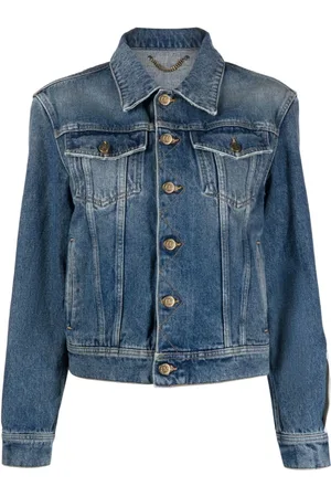 Golden Goose Jakke, Dame, Blå, 2XS, Denim, Blå denimjakke med logo patch