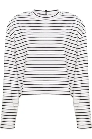 Gestuz Top, Dame, Hvid, XS, Uld, Stribet Cropped Top med Skulderpuder