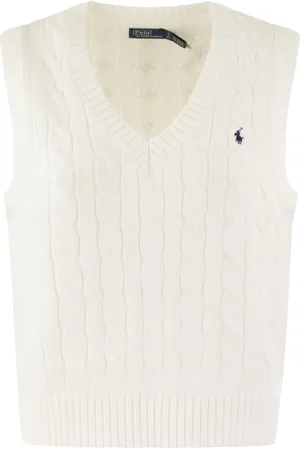 Ralph Lauren Strik, Herre, Hvid, L, Bomuld, Bomulds Kabelstrikket V-hals Vest