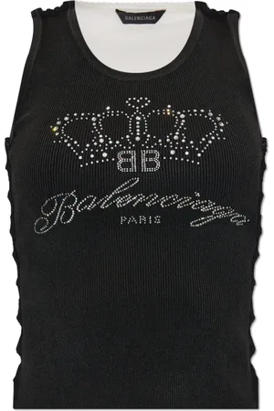 Balenciaga Top, Dame, Sort, XS, Polyester, Top med rhinsten
