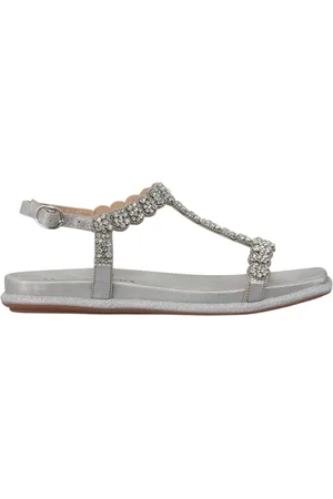 Alma en Pena Sko, Dame, Grå, 40 EU, Flad sandal smykke detaljer