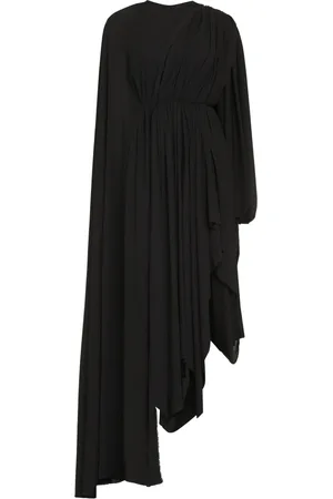 Balenciaga Kjole, Dame, Sort, 2XS, Polyester, Elegant Crepe Kjole med Snørelukning