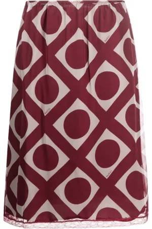 Gucci Nederdel, Dame, Rød, S, Geometrisk Print Midi Nederdel med Blonde