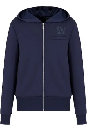 Armani Exchange Sweathshirts & Hoodies, Dame, Blå, S, Uld, Blå hættetrøje med lynlås