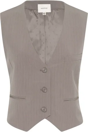 Gestuz Jakke, Dame, Grå, XL, Uld, Pinstripe Vest Jakke Rock Ridge
