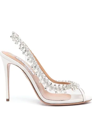 Aquazzura Sko, Dame, Hvid, 39 1/2 EU, Læder, Temptation Crystal Sandal 105