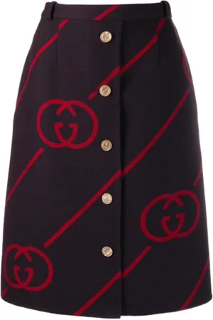 Gucci Nederdel, Dame, Rød, 2XS, Uld, Interlocking G Reversible Uldnederdel