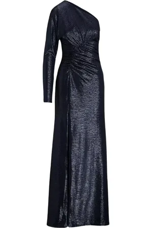 Ralph Lauren Kjole, Dame, Blå, XS, Uld, Metallic One-Shoulder Kjole