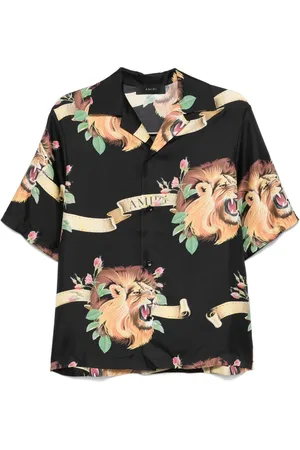 AMIRI Skjorte, Herre, Flerfarvet, S, Silkebluse med blomster- og løveprint