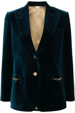 Gucci Jakke, Dame, Blå, M, Bomuld, Blå Velour Blazer med Spidse Revers