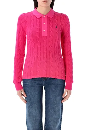 Ralph Lauren Strik, Dame, Lyserød, XL, Bomuld, Cable-Knit Bomulds Sweater