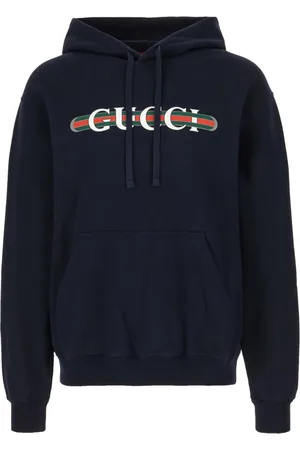 Gucci Sweathshirts & Hoodies, Herre, Blå, S, Bomuld, Trykt Hættetrøje i Bomuldsjersey