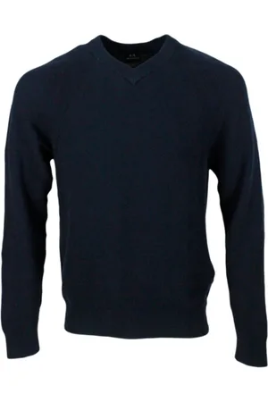 Armani Exchange Strik, Herre, Sort, XL, Bomuld, V-hals Striksweater med Honningkagedetaljer