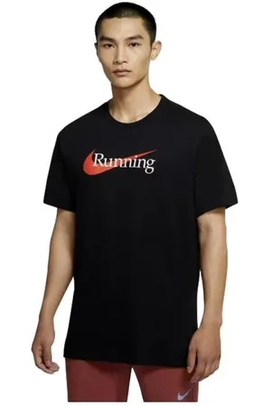 Nike Top, Herre, Sort, XL, Bomuld, T-shirt til løb med korte ærmer