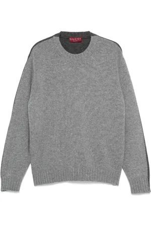 Gucci Strik, Herre, Grå, M, Uld, To-farvet uld-cashmere sweater