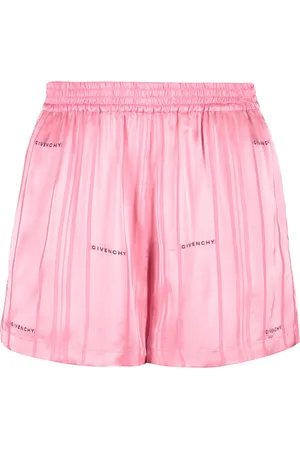 Givenchy Shorts, Dame, Lyserød, S, Polyester, Stripede Silkeshorts med Logoprint