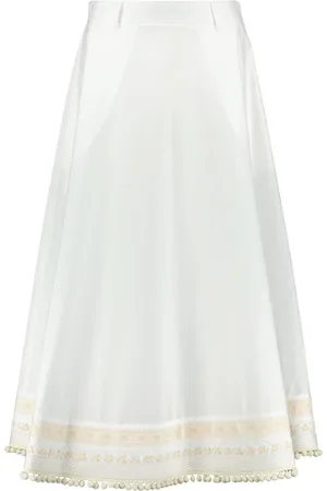 Moschino Nederdel, Dame, Hvid, S, Lang Poplin Nederdel med Broderi