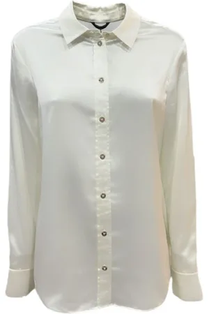 Guess Bluser & Skjorter, Dame, Hvid, 3XL, Uld, Hvid Skjorte med Gyldne Knapper