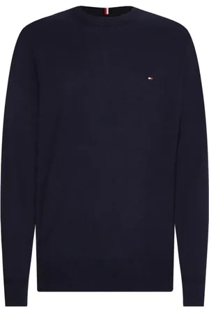 Tommy Hilfiger Strik, Herre, Blå, 2XL, Bomuld, Herreblå Monogram Bomuld og Cashmere Trøje