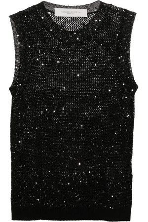 Golden Goose Top, Dame, Sort, S, Bomuld, Sequin Mesh Knit Tank Top
